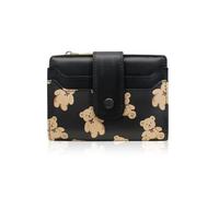 AfitLulu Women's Leather Card Wallet with Bear Print, Short Purse, Women's Small Wallet with 7 Card Slots, 1 ID Window, 1 Large Slot and 1 Coin Pocket, black, 9*2*12.5CM, Casual