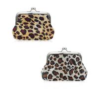 AfitLulu Women's Small Leopard Print Mini Purse, Kiss-Lock Mini Purse, Women's Small Coin Bag, Purse for Coins, Keys, Earrings, Pack of 2, White and brown, 9.5x9x1cm, Classic leopard print