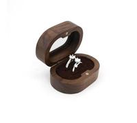 AfitLulu Wooden Ring Box Oval Ring Storage Box with Double Ring Groove and Transparent Window, Engagement Ring Box Vintage Ring Holder Magnetic for Proposals Weddings Engagements (Brown)