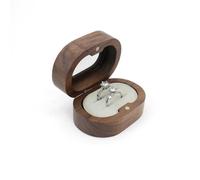 AfitLulu Wooden Ring Box Oval Ring Storage Box with Double Ring Groove and Transparent Window, Engagement Ring Box Vintage Ring Holder Magnetic for Proposals Weddings Engagements (Beige)