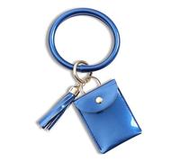 AfitLulu Wristlet Keychain with Wallet, PU Leather Key Chain Wristlet Bracelet with Tassel and Small Wallet, Quick Disassembly Ring Keychain Wristlet for Women Going Out Shopping Dating (blue)