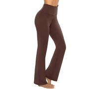 AFITNE Bootcut Yoga Pants for Women, High Waist Flared Leggings with Pockets Wide Leg Bottom Bootleg Tummy Control Workout Gym Casual Work Flare Trousers UK Brown M