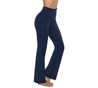 AFITNE Bootcut Yoga Pants for Women, High Waist Flared Leggings with Pockets Wide Leg Bottom Bootleg Tummy Control Workout Gym Casual Work Flare Trousers UK Dark Blue L
