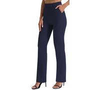 AFITNE Straight Leg Work Trousers for Women UK - Ladies Business Office Casual Bootcut Flared Yoga Pants Pull On Womens Smart Trousers with Pockets - 29 Inches Navy Blue XS