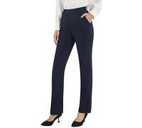 AFITNE Straight Leg Work Trousers for Women UK - Ladies Business Office Casual Bootcut Flared Yoga Pants Pull On Womens Smart Trousers with Pockets - 31 Inches Navy Blue XS