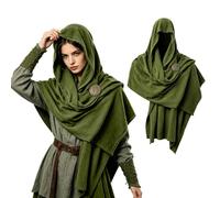 AFJIODUV Medieval Hooded Scarf Cowl with Brooch Viking Shawl Accessory | Unisex Renaissance Hooded Shawl Post Apocalyptic Viking Scarf Cowl for Halloween Carnival Cosplay