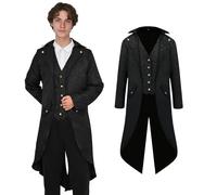 AFJIODUV Steampunk Vintage Jacket Medieval Costume Men, Gothic Vintage Mens Victorian Costume, Steampunk Tailcoat Jacket for Halloween Renaissance Cosplay Party (Black, 2XL)