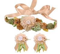 Afkengung Maternity Sash Set for The Mommy and Daddy-to-be, with Corsage Pin Flowers as Baby Shower Souvenirs.Perfect for Gender Reveal Decorations and Pregnancy Photography Props (Khaki Green Leaf)