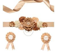 Afkengung Teddy Bear Maternity Sash Set Daddy and Mommy to be sash Corsage Pin Flowers Baby Shower Souvenir Sash Supplies Gender Reveal Decorations Pregnancy Photography Props（coffeecolor）