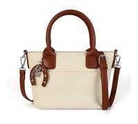 AFKOMST Women’s Canvas Tote Bag with PU Leather Handles & Strap, Small Crossbody Shoulder Bag, Lightweight Mini Handbag for Daily Use