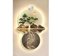 AFLEPCBRQ 3D Wall Art Decoration With LED Light - Oriental Traditional Chinese Paint Sculpture (20.86x31.49in)