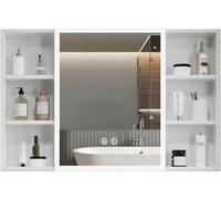 AFLEPCBRQ Bathroom Mirror with Storage，Space aluminum Bathroom Mirror Medicine Cabinet，Recess or Surface Mount Installation，Space Saving Wall Cabinet，for Toilet, Bathroom（A,B）(White B,W70cm/28in)-1