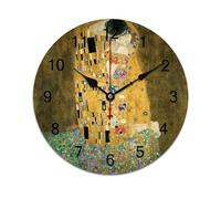 AFLJNYNN Gustav klimts the kiss Designed with silent sweeping second hand and durable PVC, this minimalist clock is great for adding style to bedrooms and workplaces.