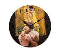 AFLJNYNN Gustav klimts the kiss This eco-friendly PVC clock features a silent sweep movement, minimalist design, and frameless style for versatile wall decoration.