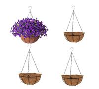 Aflorshope 4-Piece Hanging Basket Planter Set, Modern Iron & Coconut Fiber, Brown, 20 CM, Indoor & Outdoor