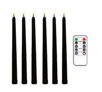 Aflytep 6 Pieces Series Black Sparkly Tapered Candles with 10 Key Remote Timer, Battery Operated Led Candlestick Window Candles