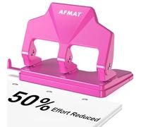 AFMAT 3 Hole Punch, 9/32" Holes Diameter, 40-Sheet Three Hole Punch, 50% Reduced Effort, 3 Hole Puncher for Binder w/Large Chip Tray, Heavy Duty Metal Paper Puncher for Home/Office/School, HP14(Pink)