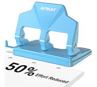 AFMAT 3 Hole Punch, 9/32" Holes Diameter, 40-Sheet Three Hole Punch, 50% Reduced Effort, 3 Hole Puncher for Binder w/Large Chip Tray, Heavy Duty Metal Paper Puncher for Home/Office/School, HP14(Cyan)