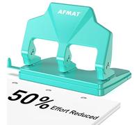 AFMAT 3 Hole Punch, 9/32" Holes Diameter, 40-Sheet Three Hole Punch, 50% Reduced Effort, 3 Hole Puncher for Binder w/Large Chip Tray, Heavy Duty Metal Paper Puncher for Home/Office/School, HP14(Green)