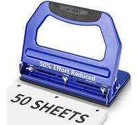 AFMAT 3 Hole Punch, Metal Heavy Duty Paper Punch with 50-Sheet Capacity and Removable Punch Heads for 2 Hole Punch Function, Large Chip Tray, Blue