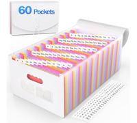 AFMAT Accordian File Organizer, 60 Pockets Expanding File Folder, Portable Letter/A4 Size Expandable File Folder for Receipt/Bill/Tax/Coupon/Document