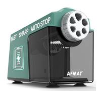 AFMAT Automatic Pencil Sharpener, 6 Holes Heavy Duty Classroom Sharpener Electric for 6-11mm Colored Pencils, Large Capacity School Rechargeable Pencil Sharpener, Extra Sharp & Kids Safe, Green