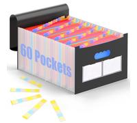 AFMAT Document Folder A4 60 Compartments Expanding Folder Sorting Folder Colourful File Folder Rainbow File Folder Accordion Design Organiser with Colourful Labels, Large Capacity Waterproof Material