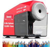 AFMAT Electric Pencil Sharpener, Auto in & Out,10,000+ Uses, 5 Nibs, Fully Automatic Pencil Sharpener for Classroom, Heavy Duty Hands-Free Sharpeners for No.2/Jumbo/Colored Pencils (φ6.5-10.5mm), Red