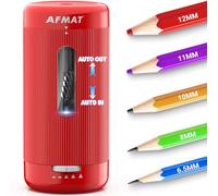 AFMAT Electric Pencil Sharpener, Auto in & Out, 5 Nibs, Fully Automatic Pencil Sharpener for Classroom, Rechargeable Hands-Free Sharpeners for No.2/Jumbo/Colored Pencils (φ6.5-12mm) PSC3(Red)