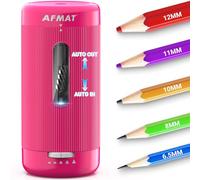 AFMAT Electric Pencil Sharpener, Auto in & Out, 5 Nibs, Fully Automatic Pencil Sharpener for Classroom, Rechargeable Hands-Free Sharpeners for No.2/Jumbo/Colored Pencils (φ6.5-12mm) PSC3(Rose Red)