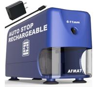 AFMAT Electric Pencil Sharpener for Classroom, Cordless & Rechargeable, Heavy Duty Pencil Sharpener for 6-11mm No.2/Colored Pencils, 10K+ Uses, Auto Stop, 2s Fast Sharpen, Battery Powered with Adapter