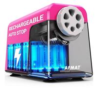 AFMAT Electric Pencil Sharpener Heavy Duty, 6 Holes, Rechargeable Pencil Sharpener with Container for Colored Pencils 6-11mm, Auto Stop,for School, Home, Classroom,Battery Operated,Pink