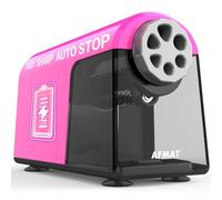 AFMAT Electric Pencil Sharpener, Rechargeable 6 Holes Heavy Duty Desk Pencil Sharpener with Container for 6-11mm, Hands-Free USB Sharpeners 10000 Times for School/Classroom/Office/Home/Studios, Pink