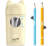 AFMAT Electric Sharpener with Container, Cute Pencil Sharpener with Cat Ears, Fully Automatic & Rechargeable, Auto in Out for φ7-8mm Pencils,Gift for Kids Artists Home School Studio Use,Off White PSX9