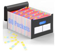 AFMAT File Organiser Box 60 Pockets,Portable Expanding File Folder,Accordion File Organiser A4,Document Organiser File Wallet with Blank Labels,Bill Receipt Paperwork Organiser for Home School Office