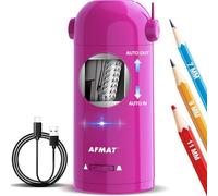 AFMAT Fully Automatic Electric Pencil Sharpener with Container, Electric Sharpener for 7-11.5 mm Pencils, Portable and Safe, Rechargeable Electric Pencil Sharpener for Home, Office, School, Purple