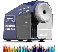 AFMAT Fully Automatic Electric Sharpener, Quick & Hands-Free, 5 Settings, Rechargeable Pencil Sharpener with Container, High Performance Sharpener for Jumbo/Coloured Pencils (φ6.5-10.5 mm), Blue