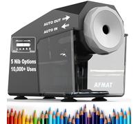 AFMAT Fully Automatic Electric Sharpener, Quick & Hands-Free, 5 Settings, Rechargeable Pencil Sharpener with Container, High Performance Sharpener for Jumbo/Coloured Pencils (φ6.5-10.5 mm), Black