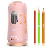 AFMAT Fully Automatic Pencil Sharpener, Rechargeable Electric Pencil Sharpeners with Container for 7-11.5mm Jumbo Pencils, Ringdots Desk Pencil Sharpener for Artist Kids Teacher, Pink