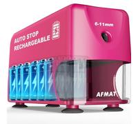 AFMAT Heavy Duty Electric Pencil Sharpener, Auto Stop Classroom Rechargeable Pencil Sharpener with Container for 6-11mm No.2/Colored Pencils, Standard/Large Pencils, Fast Sharpen in 3s,Pink PSD3