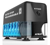 AFMAT Heavy Duty Electric Pencil Sharpener, Auto Stop Classroom Rechargeable Pencil Sharpener with Container for 6-11mm No.2/Colored Pencils, Standard/Large Pencils, Fast Sharpen in 3s, Black PSD3
