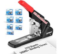 AFMAT Heavy Duty Stapler, 210 Sheet Capacity, 60% Effort Reduction, Jam-Free, Full Metal Body, 50,000+ Uses, Adjustable Paper Depth, Desktop Stapler for Office & Home, Includes 7,000 Staples,Red ES15