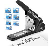 AFMAT Heavy Duty Stapler, 210 Sheet Capacity, 60% Less Effort, Jam-Free, Includes 7,000 Staples, Metal Office Desktop Stapler with Adjustable Throat Depth for Office & Home, 50,000+ Uses, Black ES15