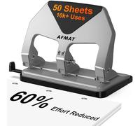 AFMAT HP20 Heavy Duty 3 Hole Punch, 60% Reduced Effort, 50-Sheet 3 Hole Puncher for Binder, 10,000+ Uses, Metal Three Hole Punch for Home Office School, w/Large Chip Tray, Paper Guide