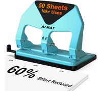 AFMAT HP20 Heavy Duty 3 Hole Punch, 60% Reduced Effort, 50-Sheet 3 Hole Puncher for Binder, 10,000+ Uses, Metal Three Hole Punch for Home Office School, w/Large Chip Tray, Paper Guide