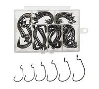 Afmivs Worm Hooks for Bass Fishing Hooks, 110pcs/Box Bass Hooks Fishing, Offset Worm Hooks, Worm Hook 6sizes #1 1/0 2/0 3/0 4/0 5/0 High Carbon Steel With Portable Plastic Box for Freshwater Saltwater