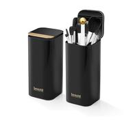 AFMKTICA Upgrade Makeup Brush Holder Organizer with Lid, Automatic Lifting Dustproof Makeup Brushes Organizer with 4 Compartments for Vanity，Cosmetic Storage for Dresser Countertop and Bathroom, Black