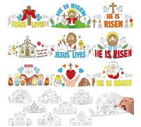Afniimyapt 27Pcs Easter Headbands Craft Kits Christian Jesus Coloring Paper Crowns Color Your Own Religious Paper Hats DIY Easter He is Risen Coloring Arts Crafts for Church Sunday Home Activity