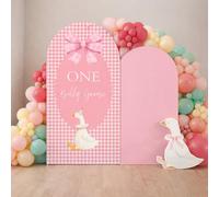 Afoloa Set of 2 Arch Backdrop Cover One Silly Goose Baby Shower Decors Spandex 2PCS Stretchy Plaids Bow Arch Covers Birthday Party Banquet Props (6ft & 5ft,Pink)