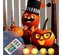 Afoosoo 10pcs LED Halloween Lights Submersible Multicolor LED Candle Pumpkin Tealight Mood Light Battery Powered with IR Remote Control for Vase Fishtank,Wedding,Christmas